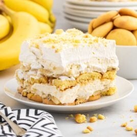 a close up shot of a slice of Banana Delight on a plate
