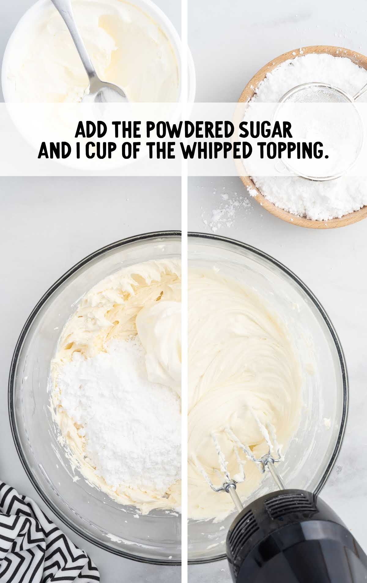 powdered sugar and whipped topping blended in a bowl