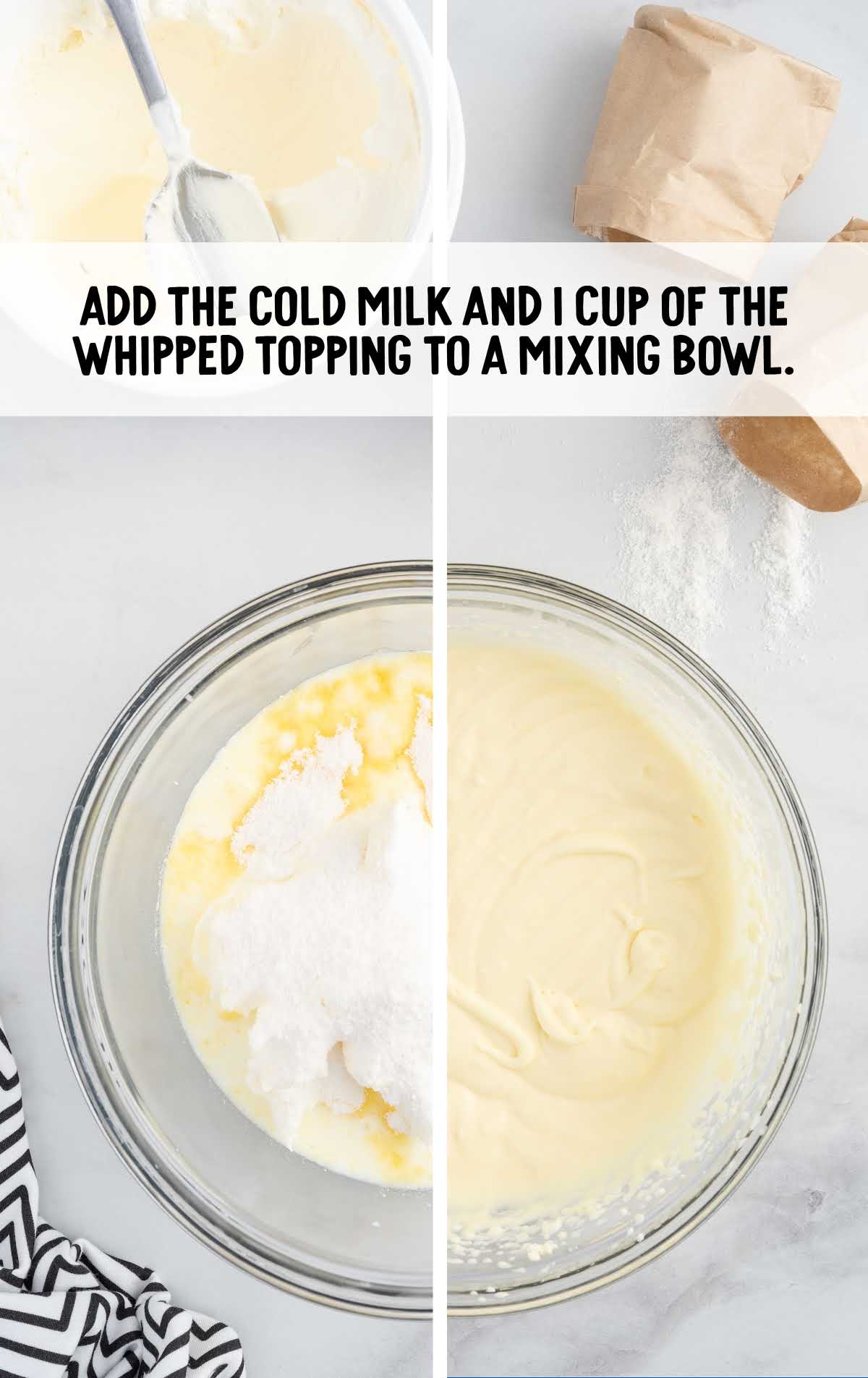 cold milk and whipped topping mixed in a bowl