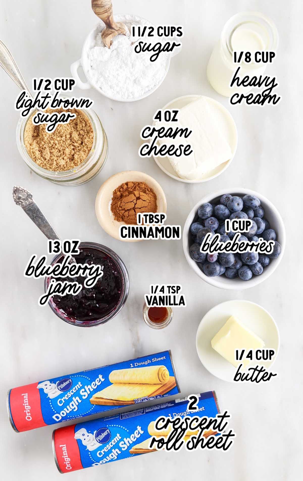 Blueberry Cinnamon Rolls raw ingredients that are labeled