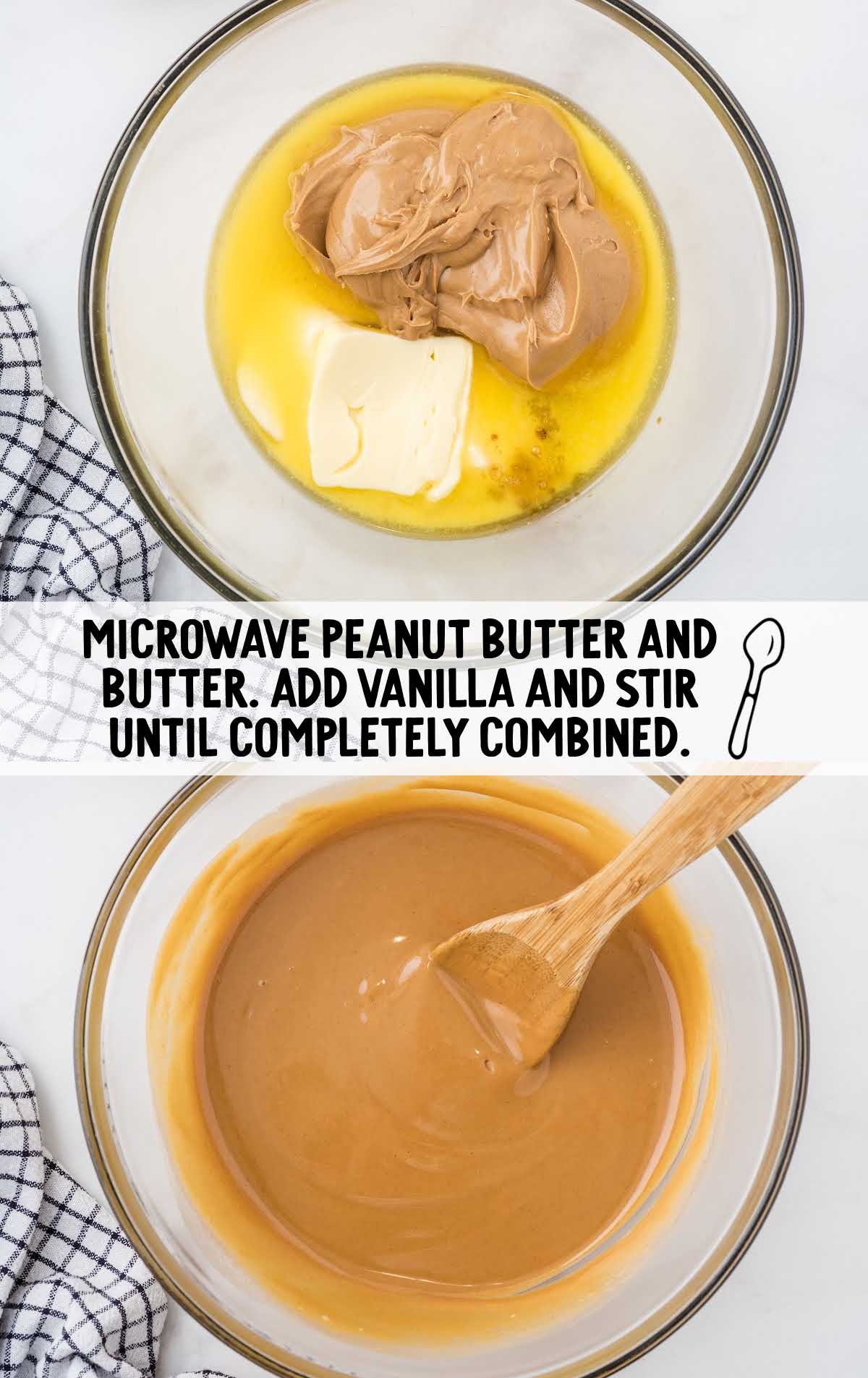 peanut butter, butter and vanilla stirred in a bowl