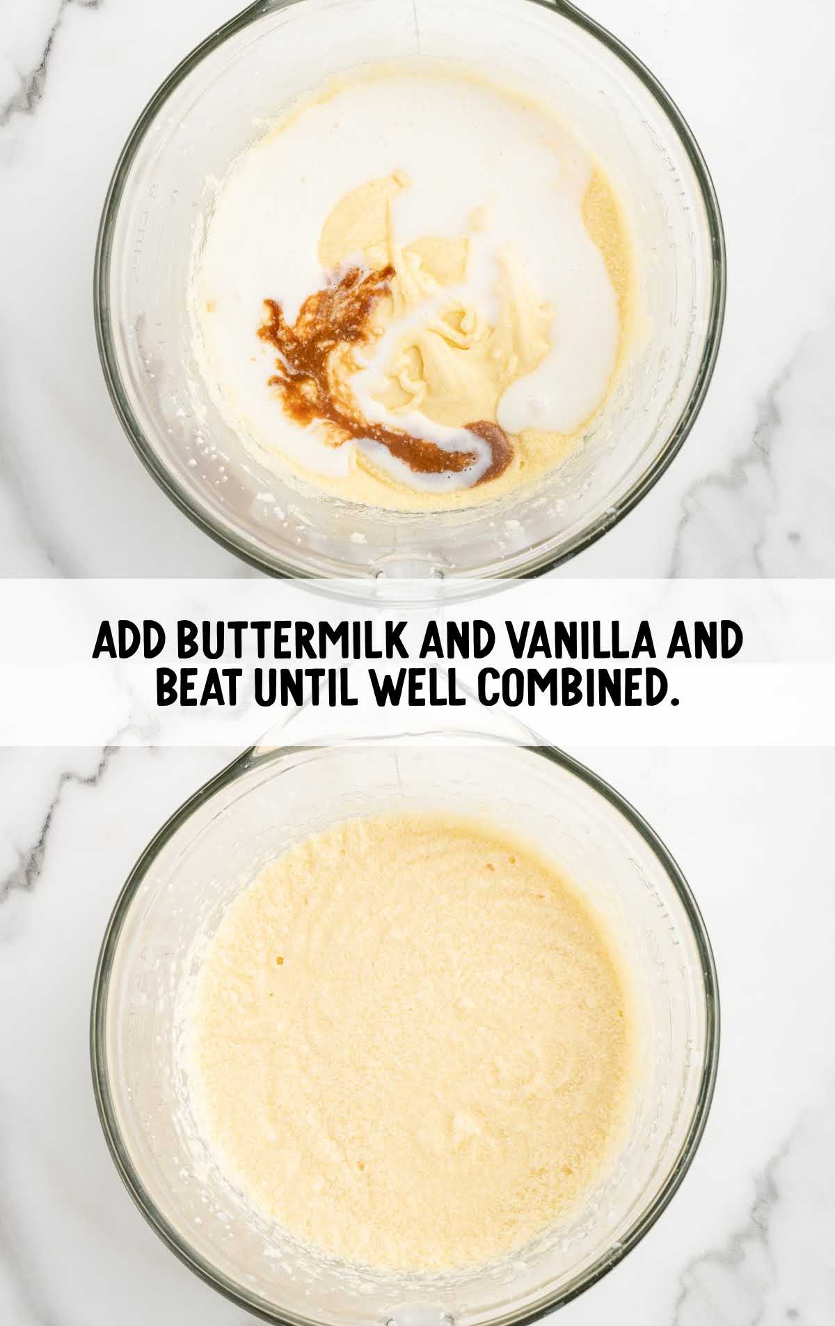 buttermilk and vanilla added to the egg mixture and combined in a bowl