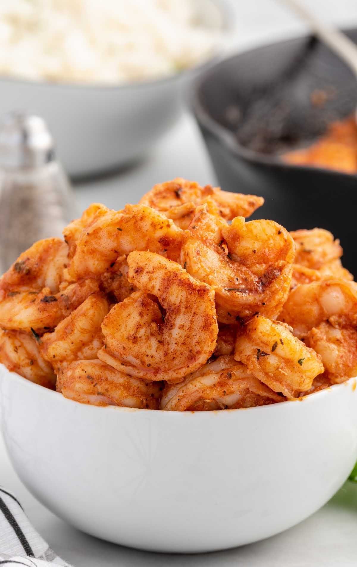 close up shot of Cajun Shrimp in a bowl