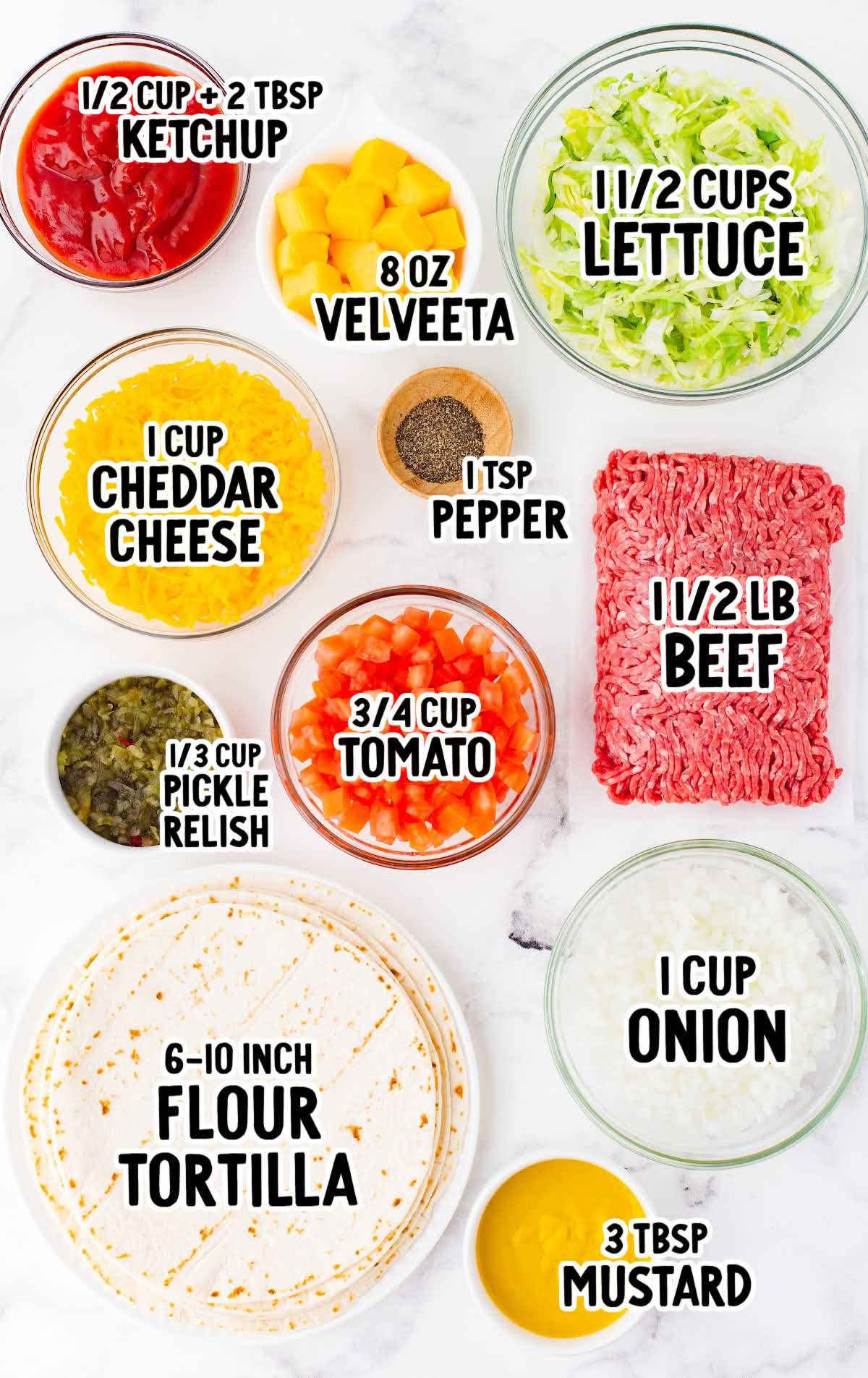 Cheeseburger Burrito raw ingredients that are labeled