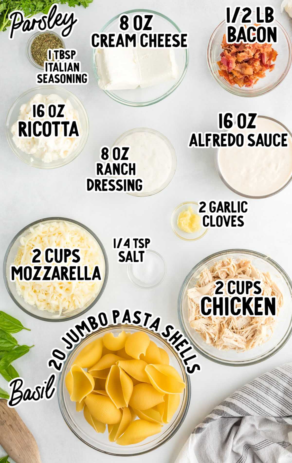 Chicken Stuffed Shells raw ingredients that are labeled