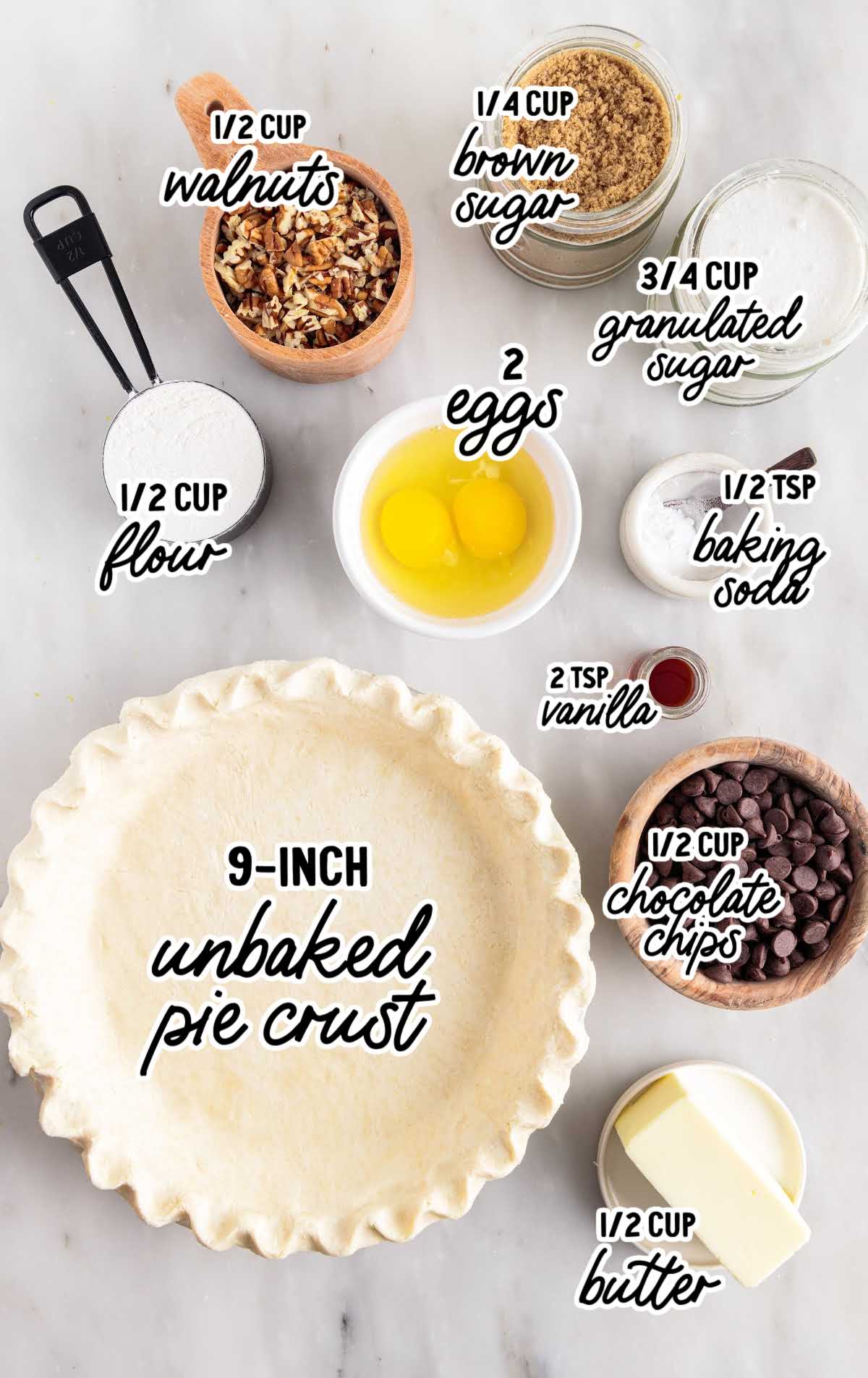 Chocolate Chip Pie raw ingredients that are labeled