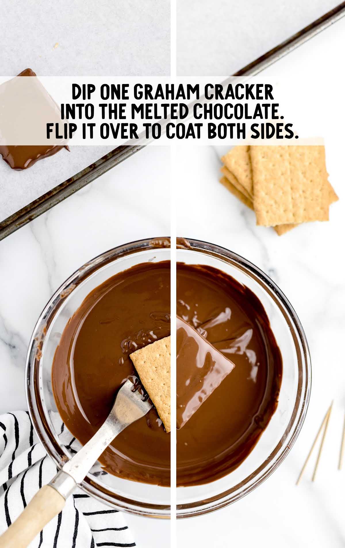 graham crackers dipped into melted chocolate