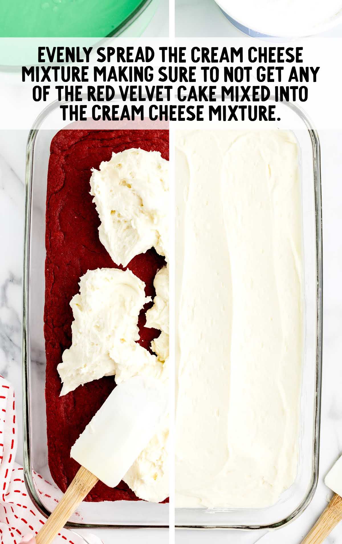 cream cheese mixture spread in baking dish