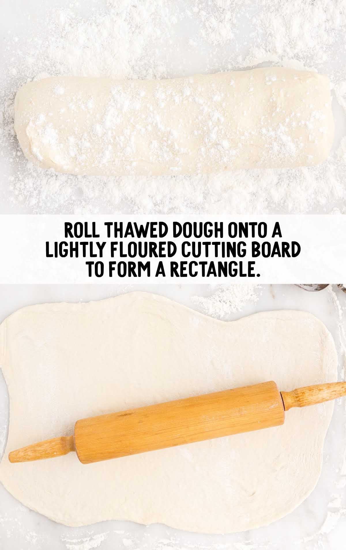 dough rolled onto a floured cutting board and form a rectangle