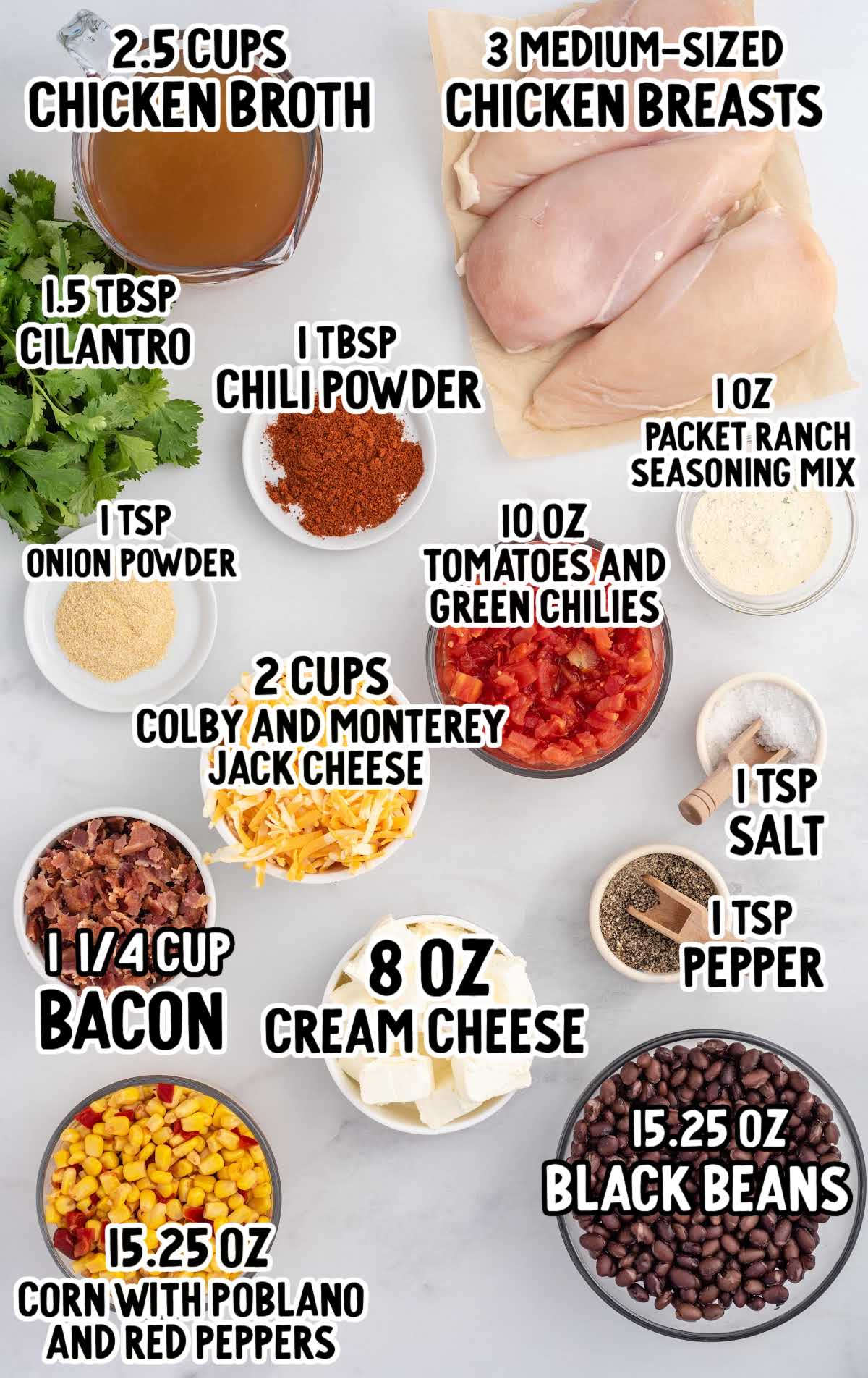 Crack Chicken Chili raw ingredients that are labeled