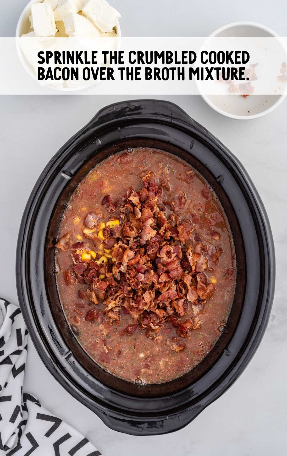 add bacon to the broth mixture in a crock pot