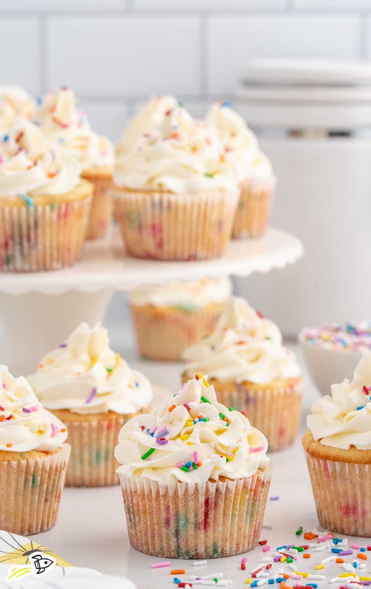 a close up shot of a Funfetti Cupcakes