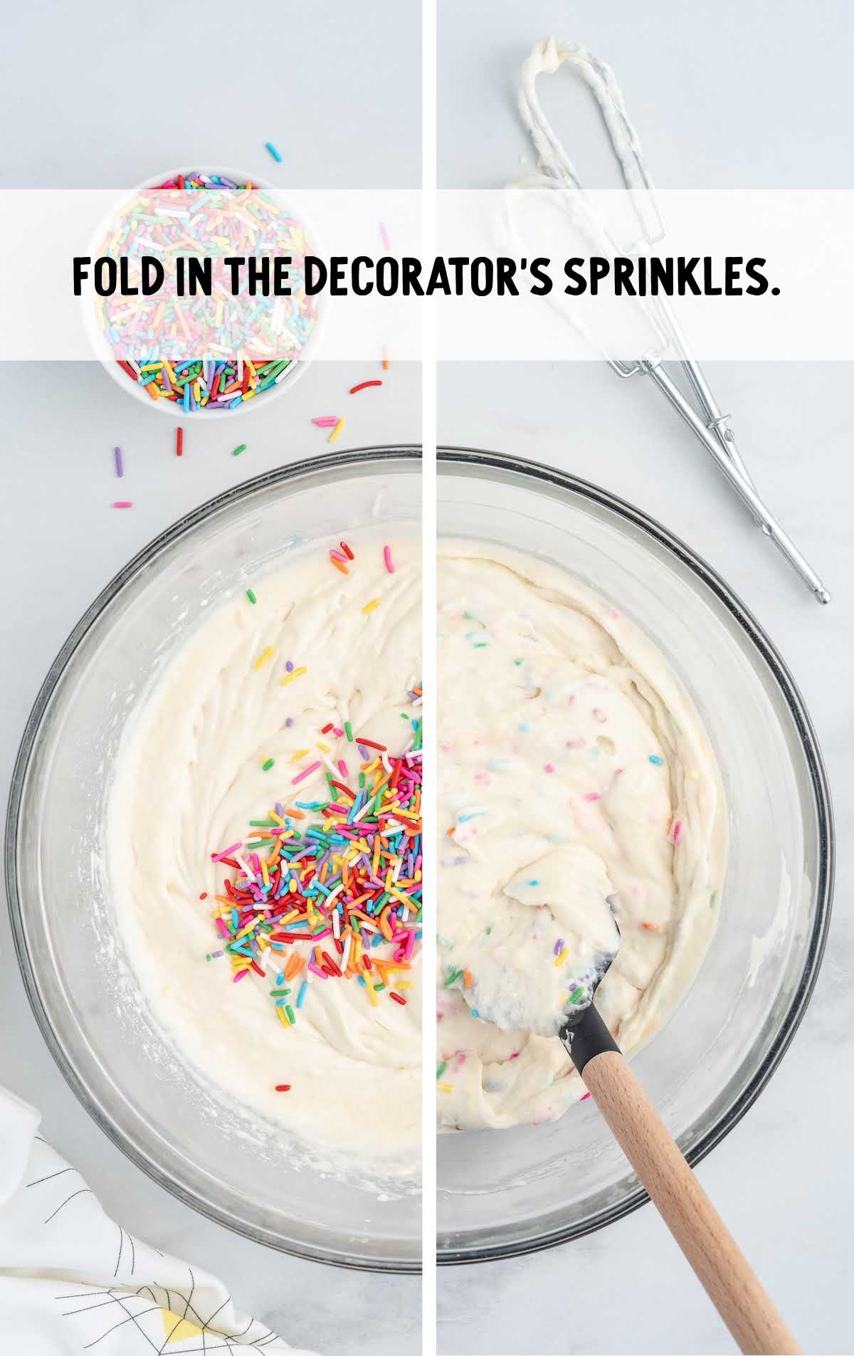 sprinkles added to the cake mix and folded in a bowl