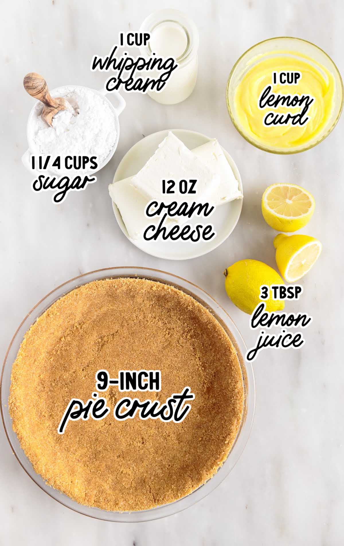 Lemon Cream Cheese Pie raw ingredients that are labeled