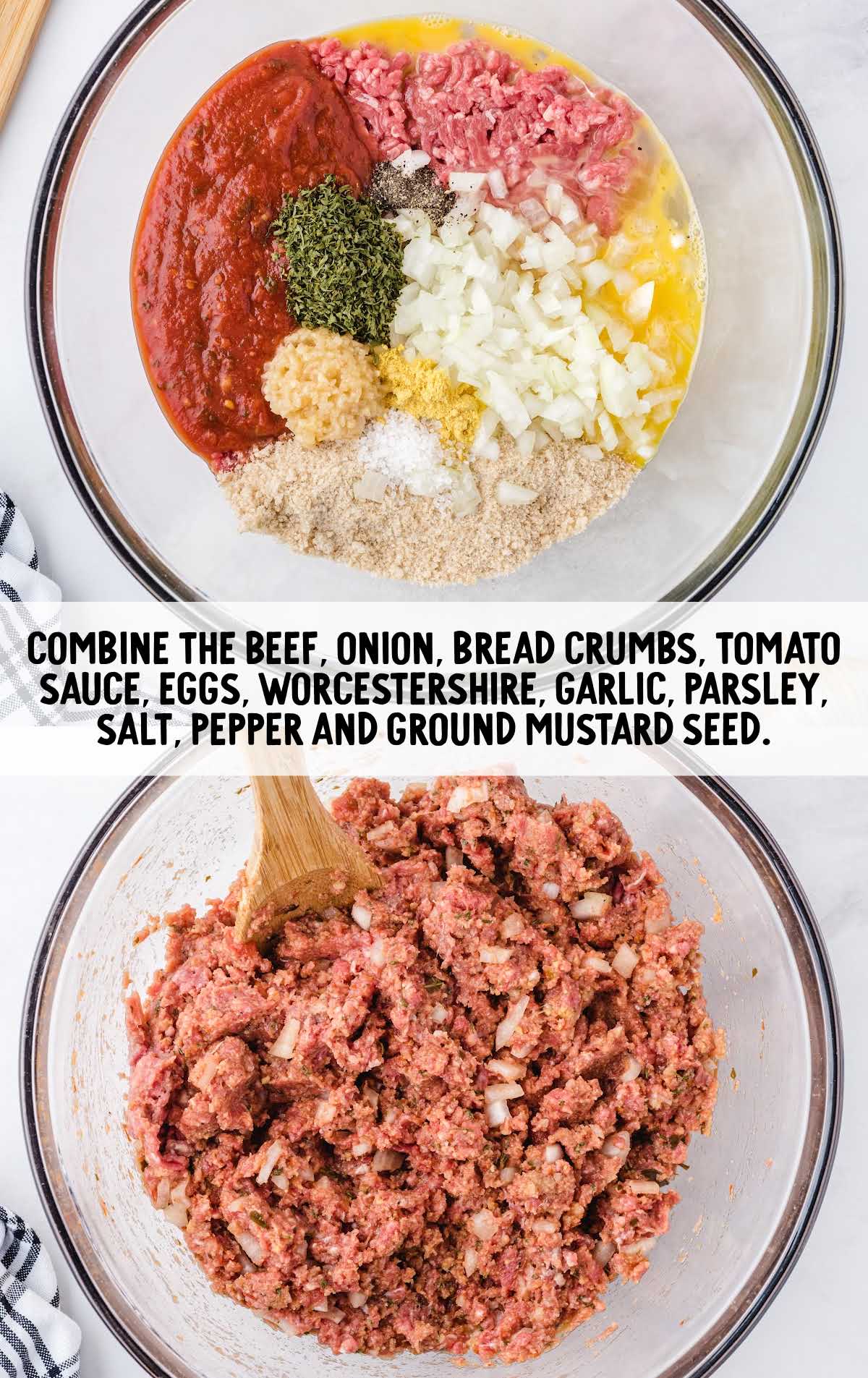 combine meatloaf ingredients into a bowl and fold together