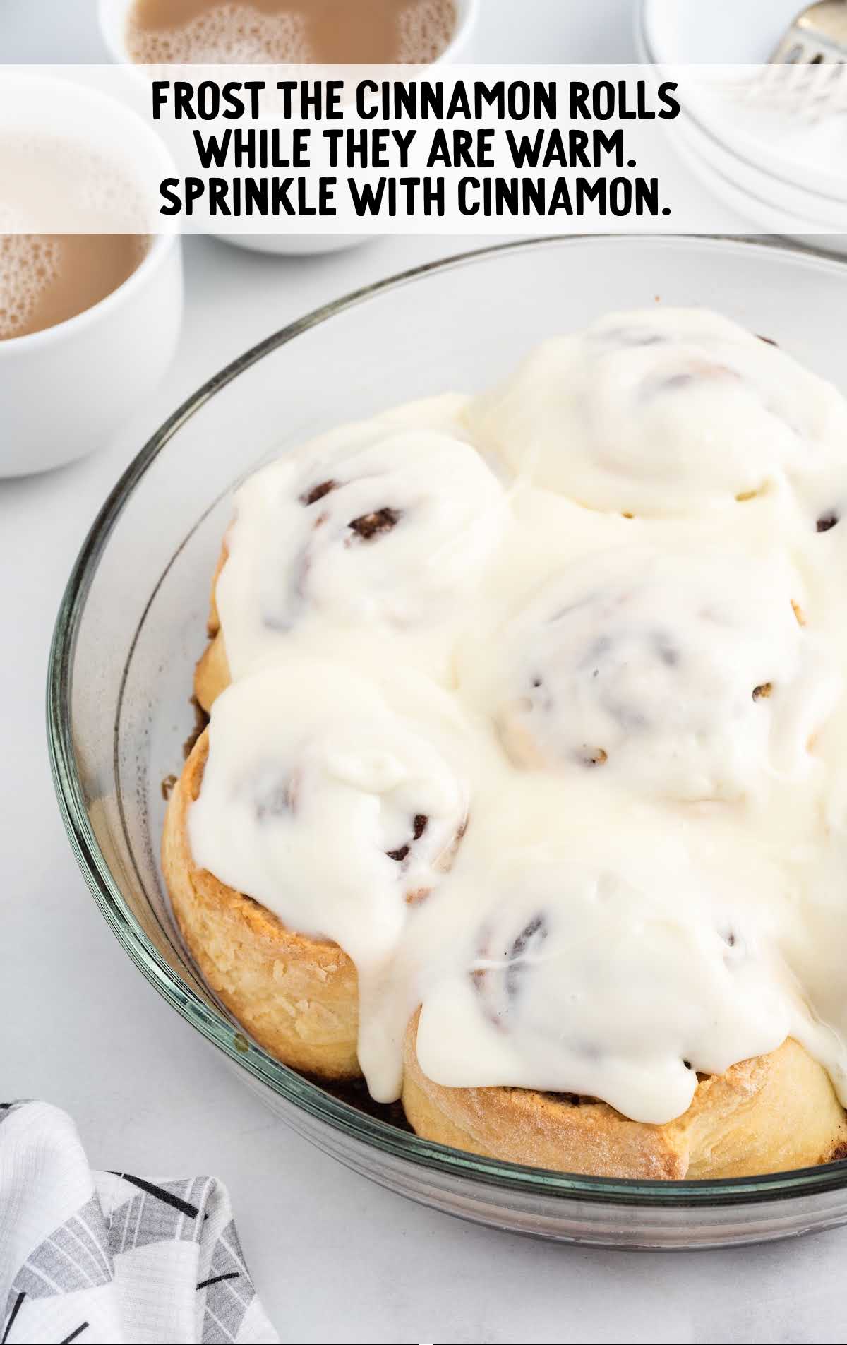 cinnamon rolls frosted in a bowl