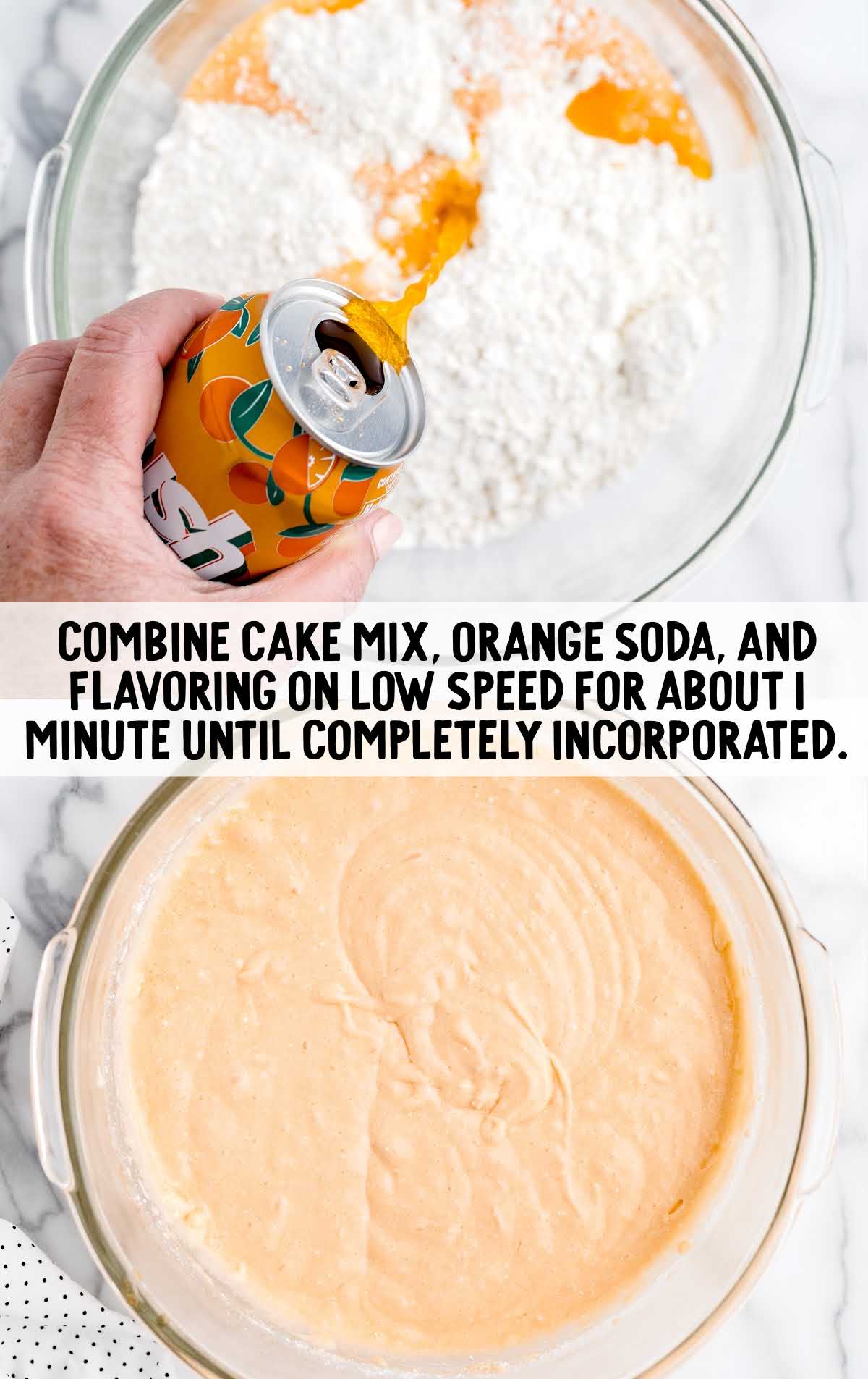 cake mix, soda and flavoring combined in a bowl