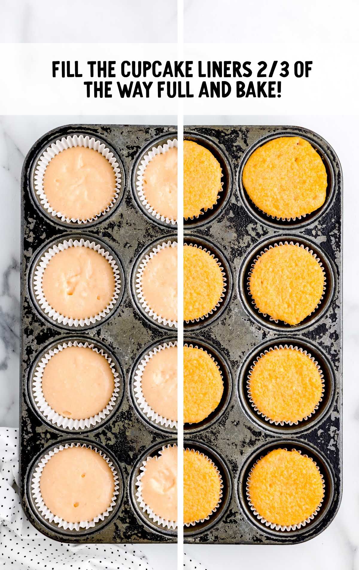 cake mix poured into muffin pan and baked