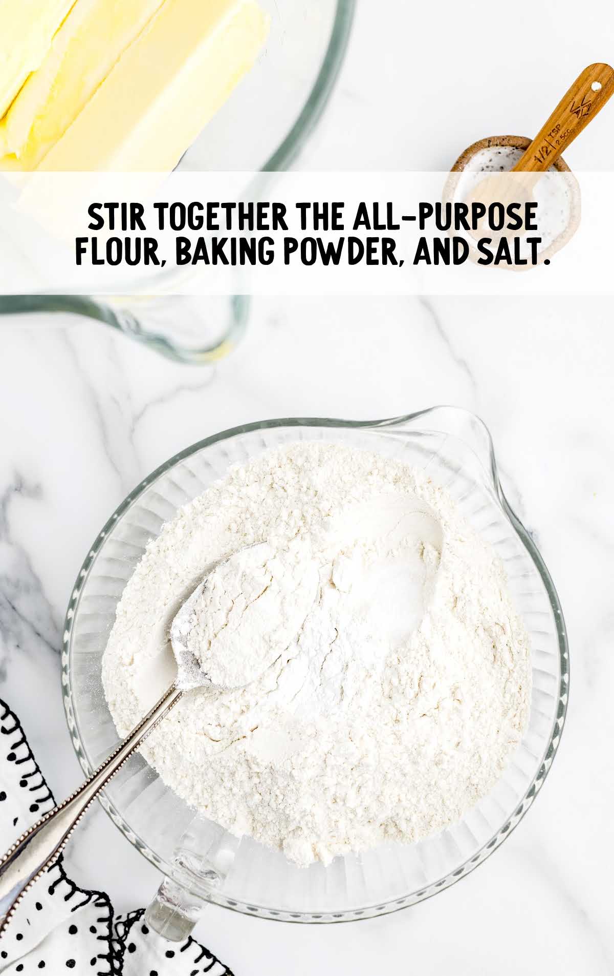 flour, baking powder and salt mixed in a cup