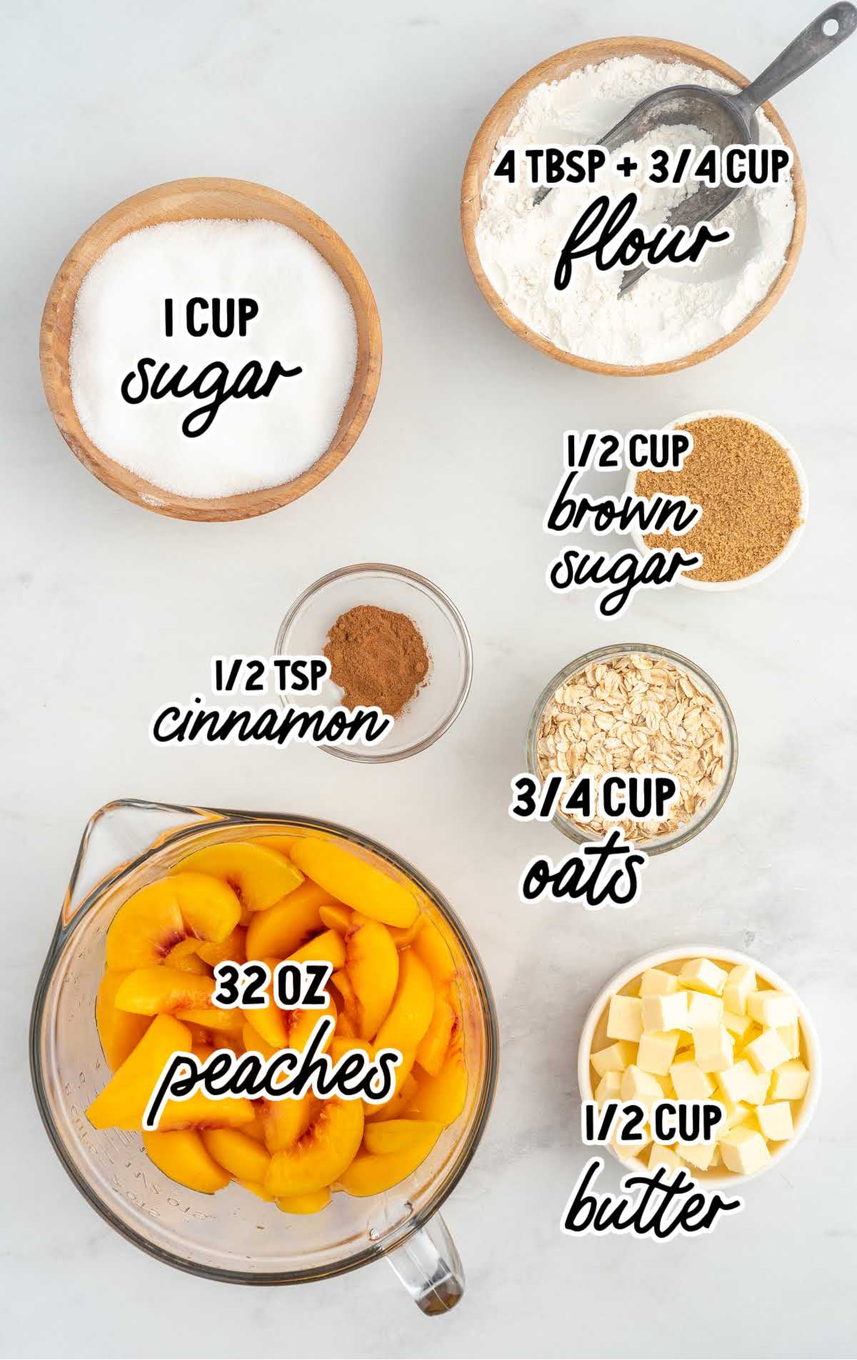 Peach Crisp Recipe raw ingredients that are labeled