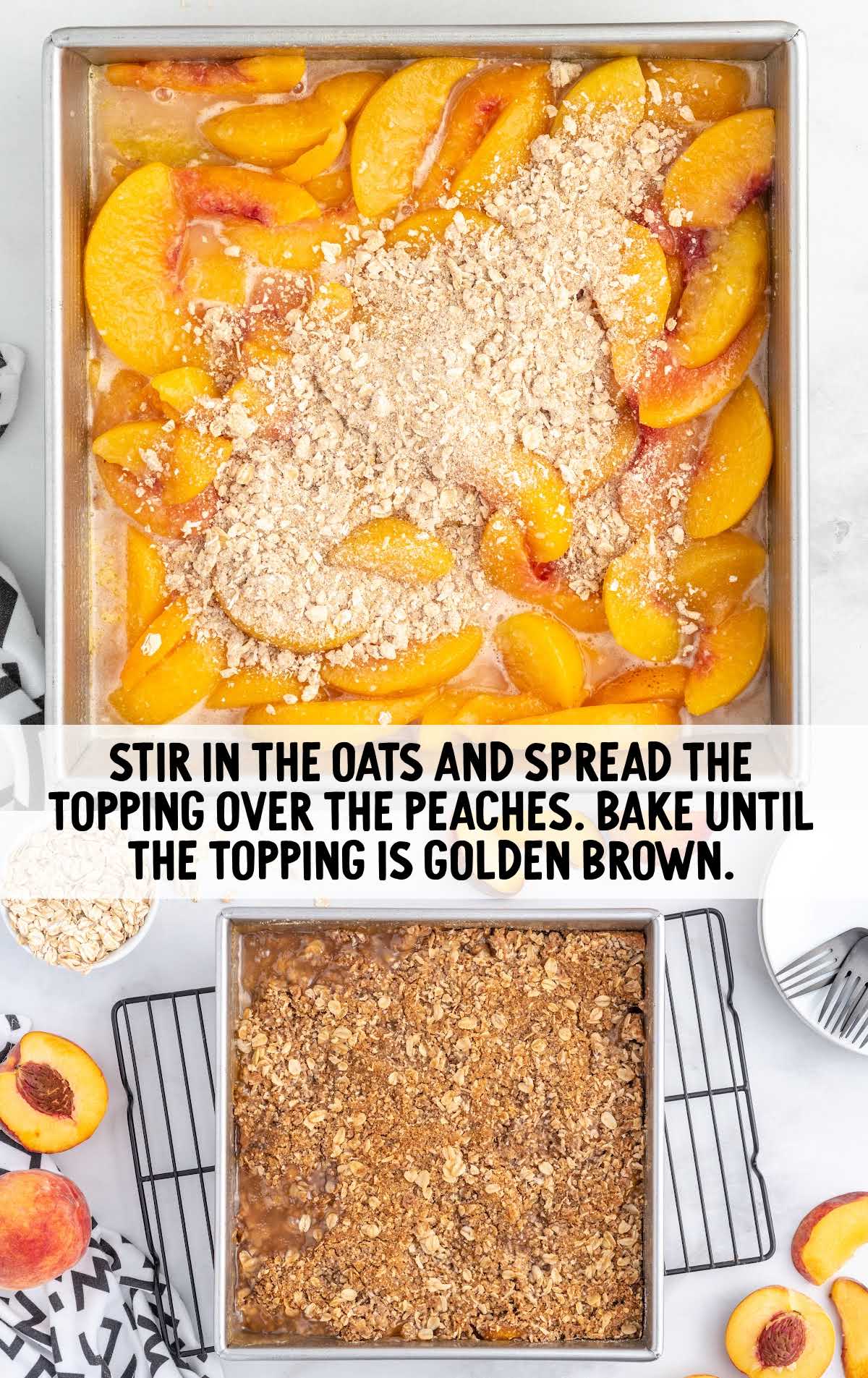 oats sprinkled over the peaches and baked until brown in a baking dish