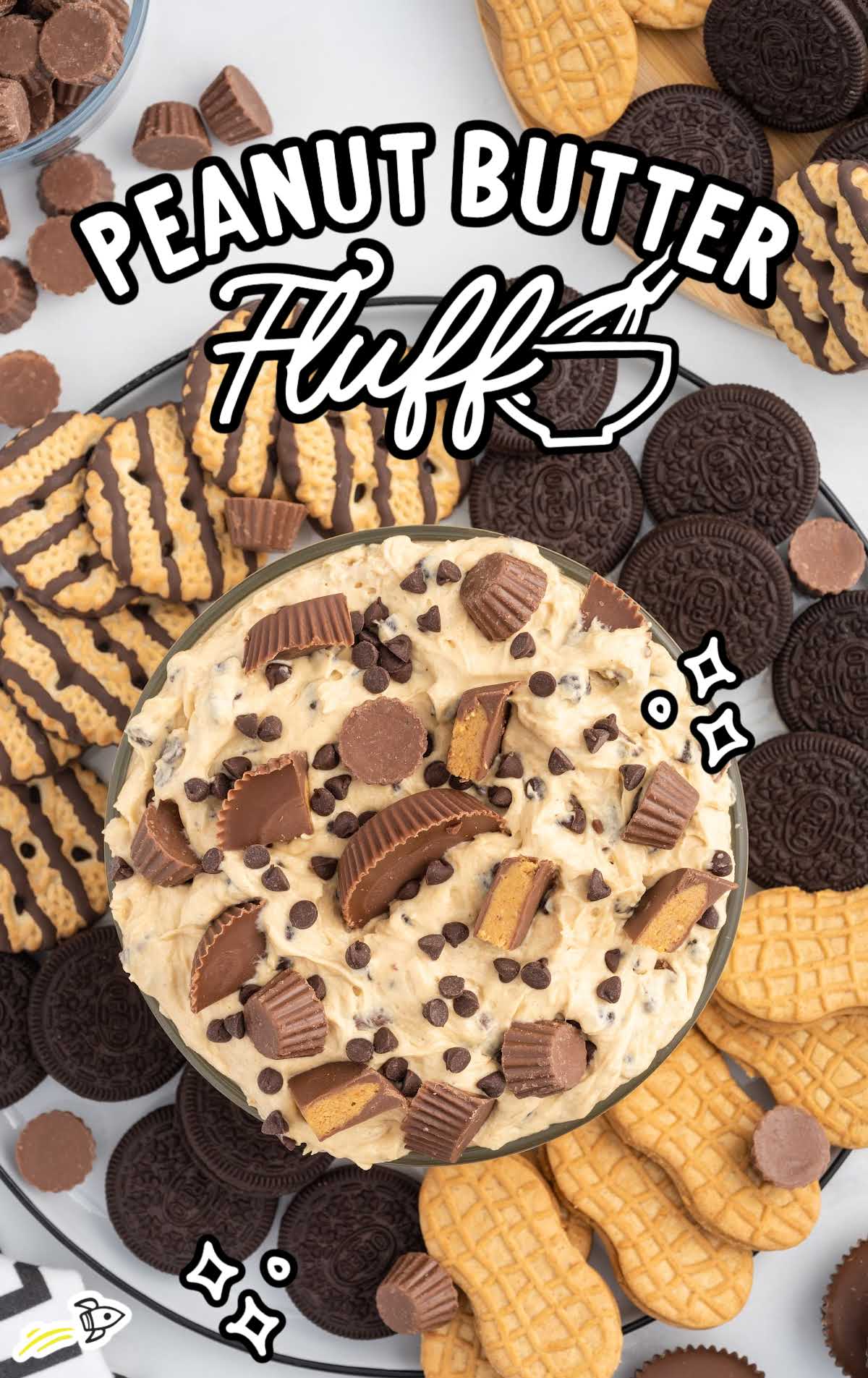 overhead shot of Peanut Butter Fluff on a tray with cookies