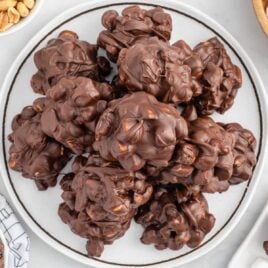 overhead shot of Peanut Marshmallow Clusters on a plate