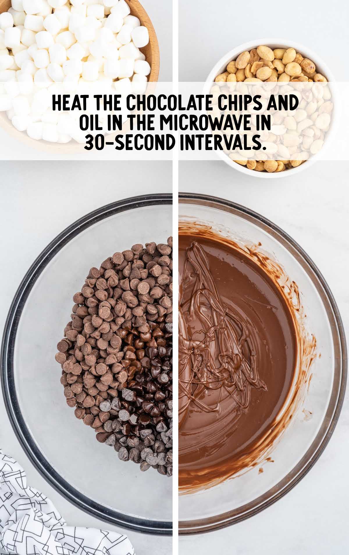chocolate chip and oil heated in a bowl