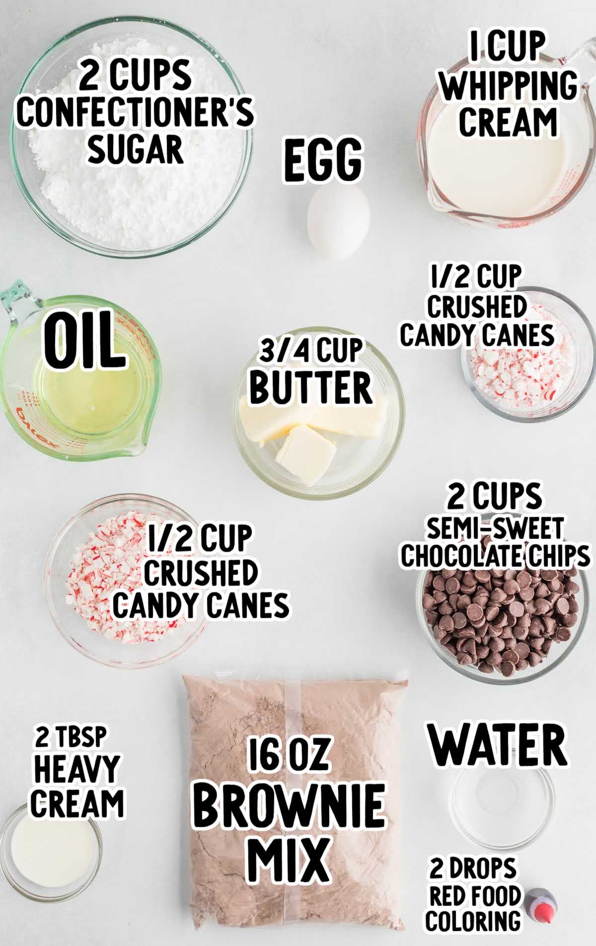 Peppermint Brownies raw ingredients that are labeled