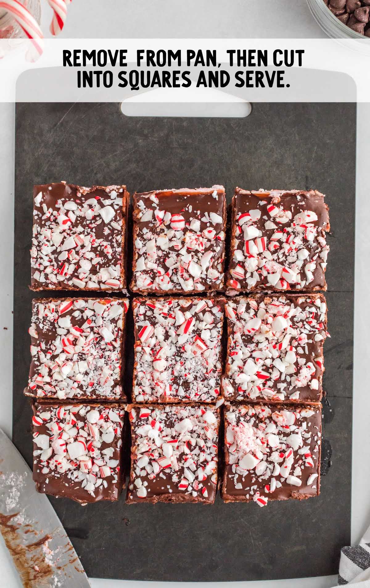 cut brownies into squares on a pan