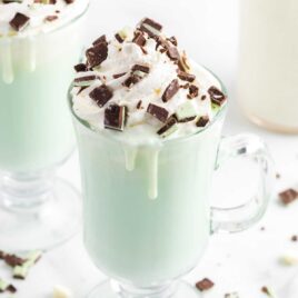 close up shot of a glass of Mint Hot Chocolate