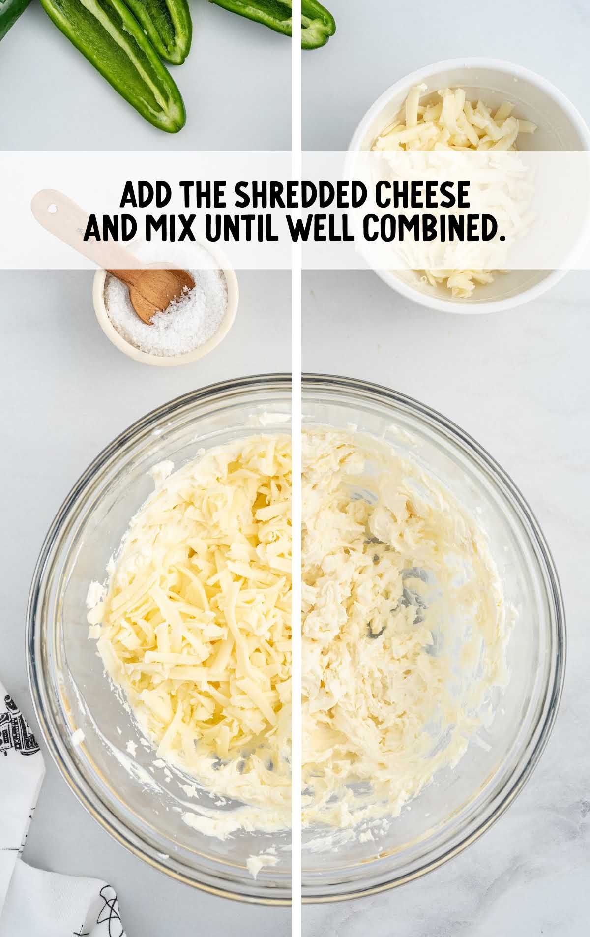 shredded cheese and mix combined in a bowl