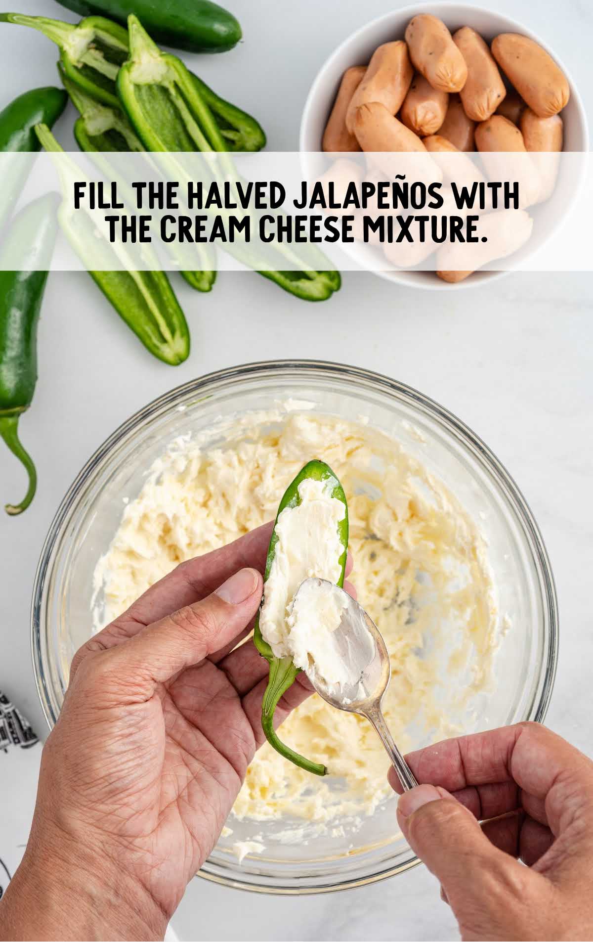 halved Jalapeños filled with cream cheese mixture