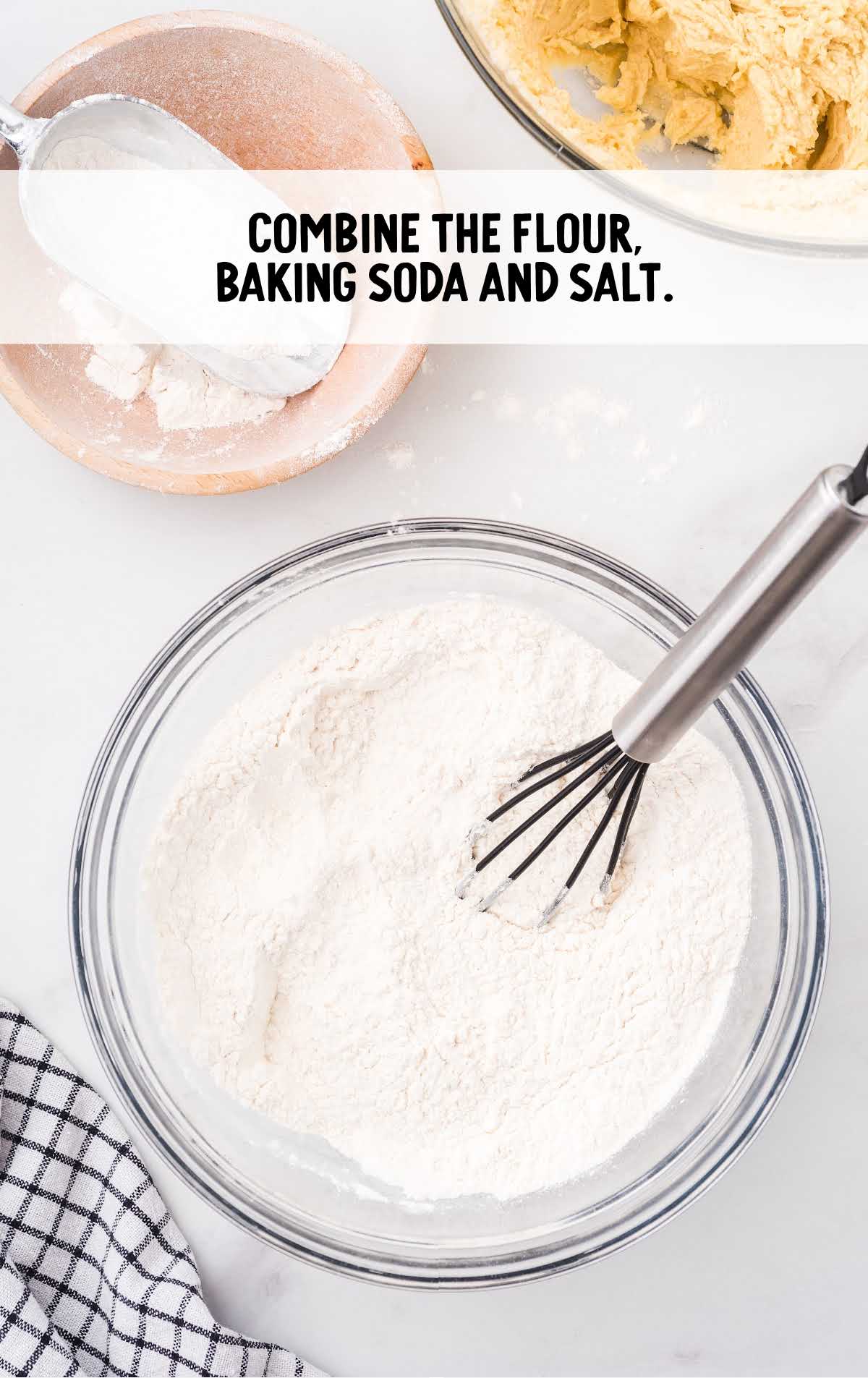flour, baking soda, and salt combined in a bowl