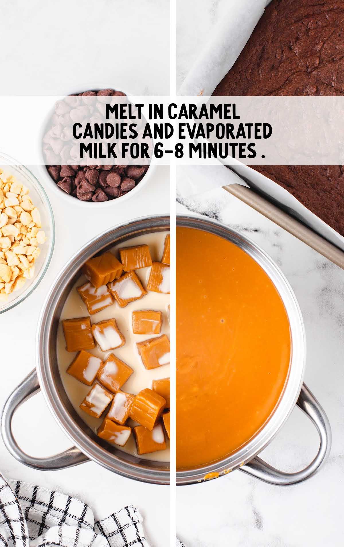 caramel candies and evaporated milk in a pot