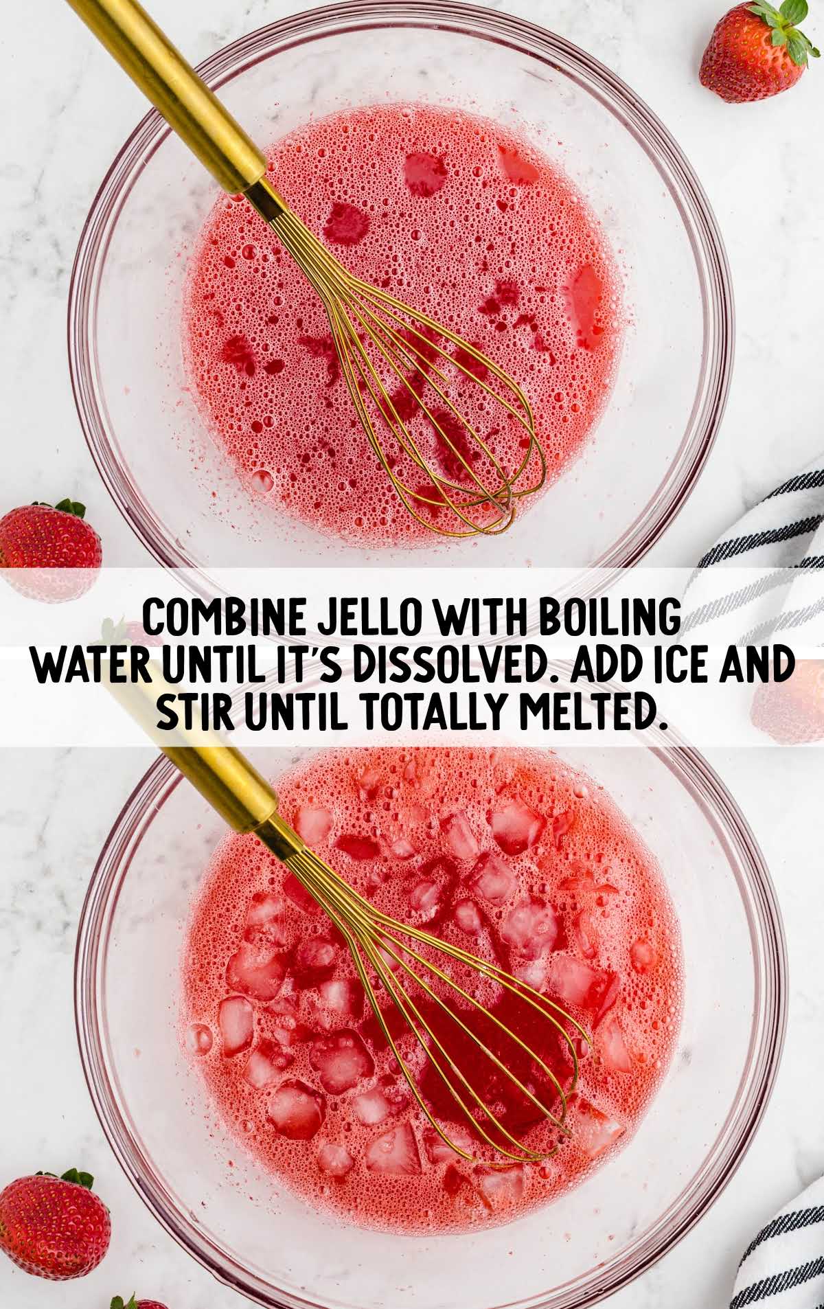 jello and water combined and whisked in a bowl