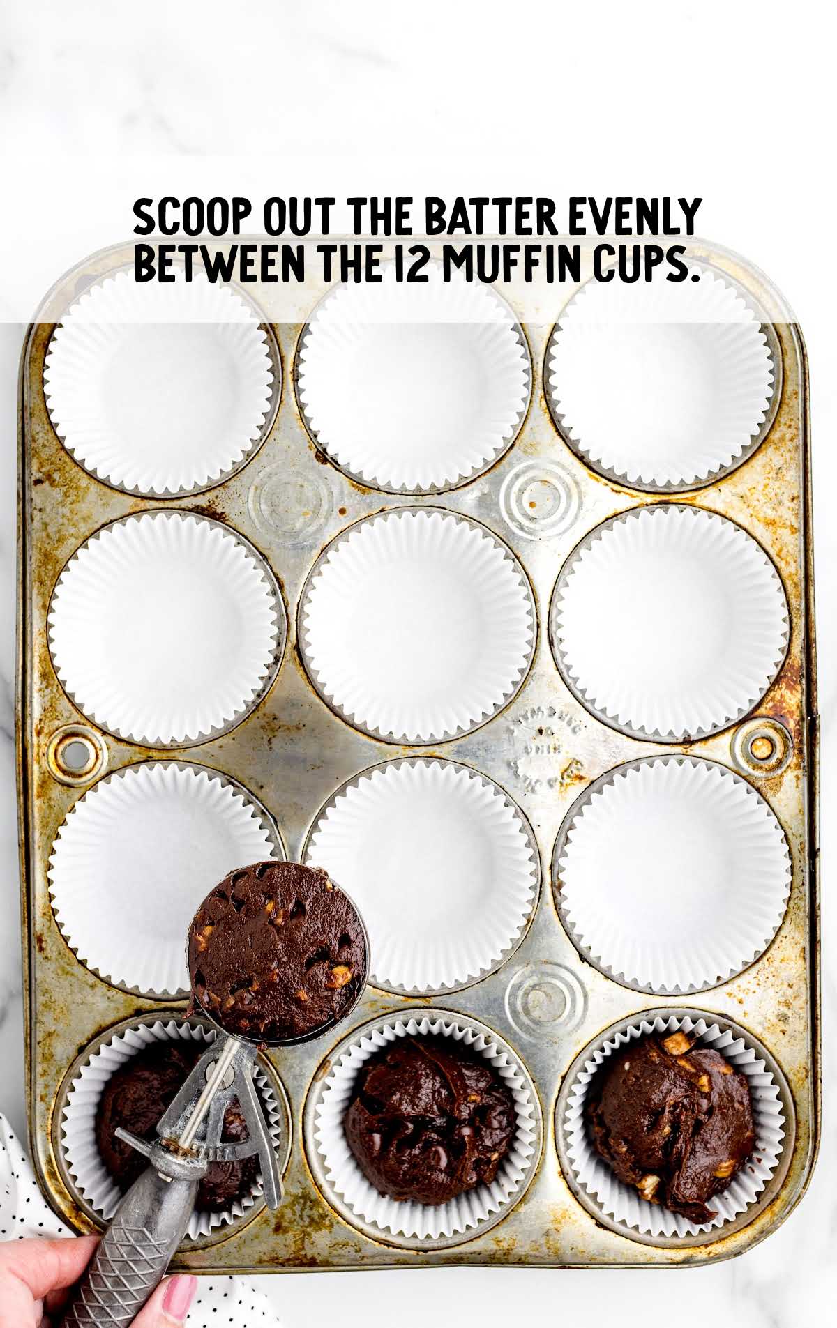 scoop out batter and place in the muffin cups