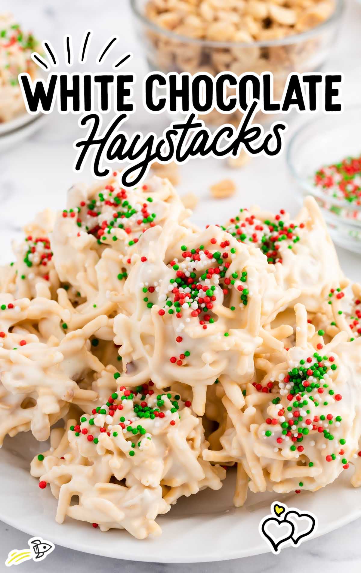 close up shot of White Chocolate Haystacks on a plate