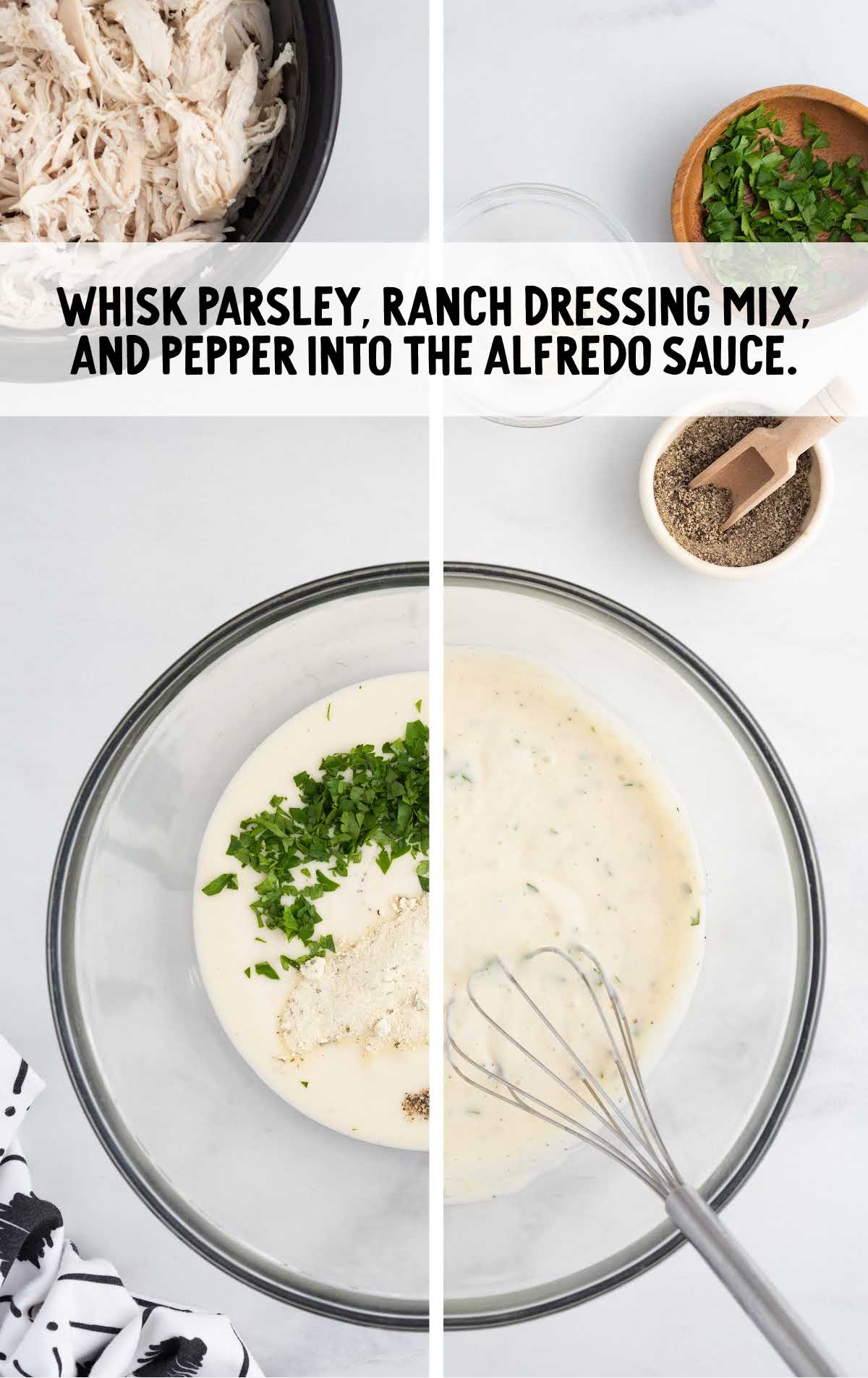 parsley, ranch dressing mix, and pepper whisked in a bowl