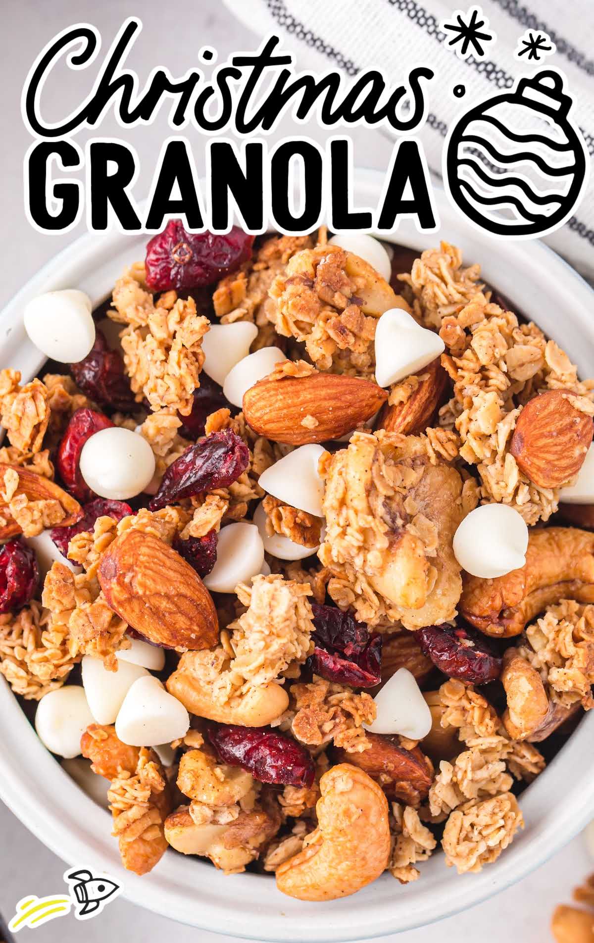 overhead shot of Christmas Granola in a bowl
