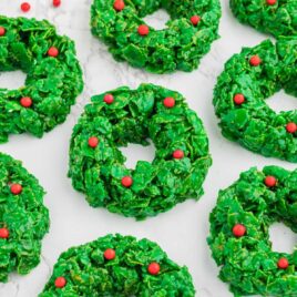 a close up shot of Christmas Wreath Cookies