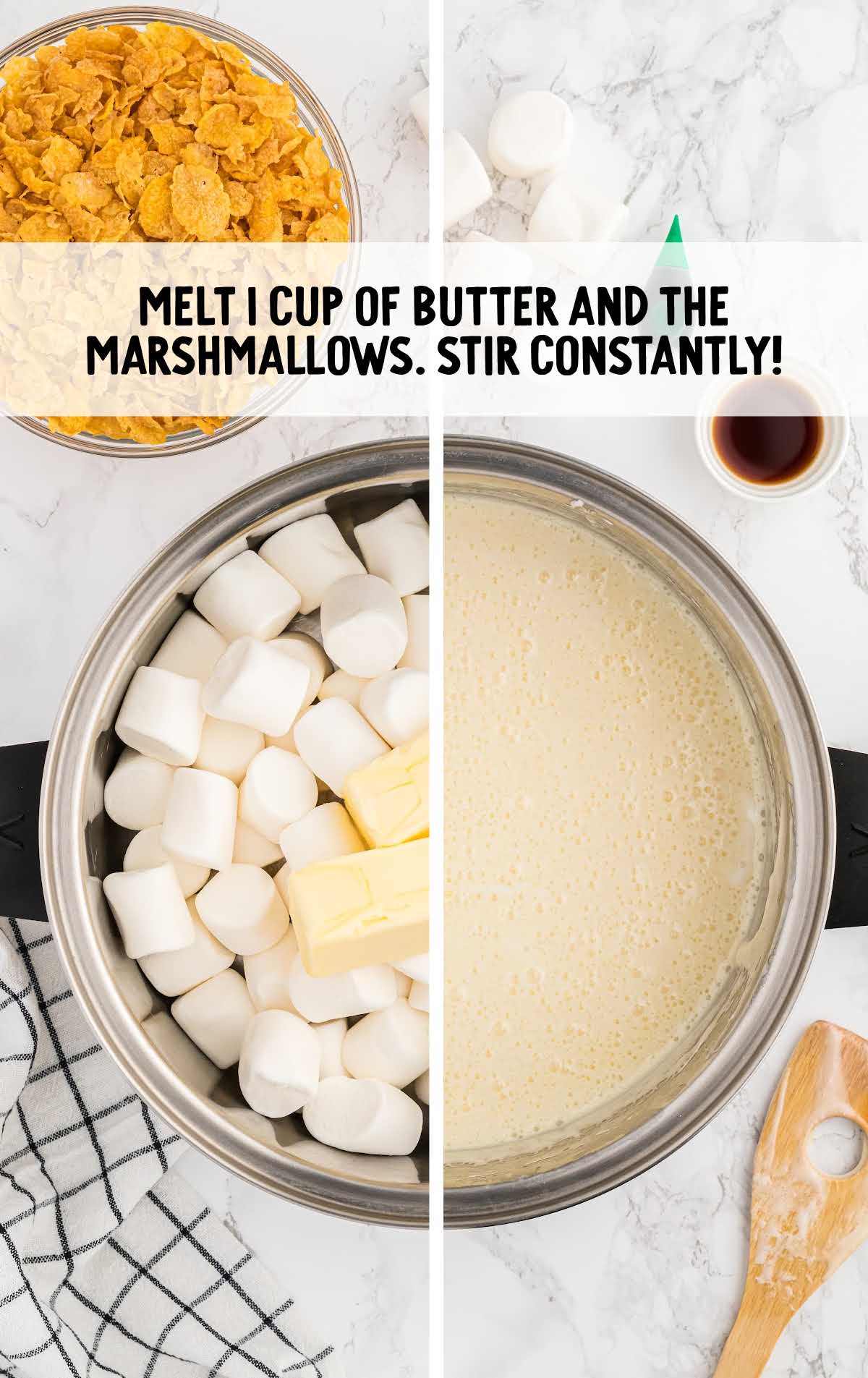 butter and marshmallows stirred in a pot