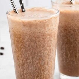 close up shot of multiple coffee smoothie in a glass
