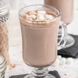 a close up shot of Hot Chocolate Mix in a glass cup