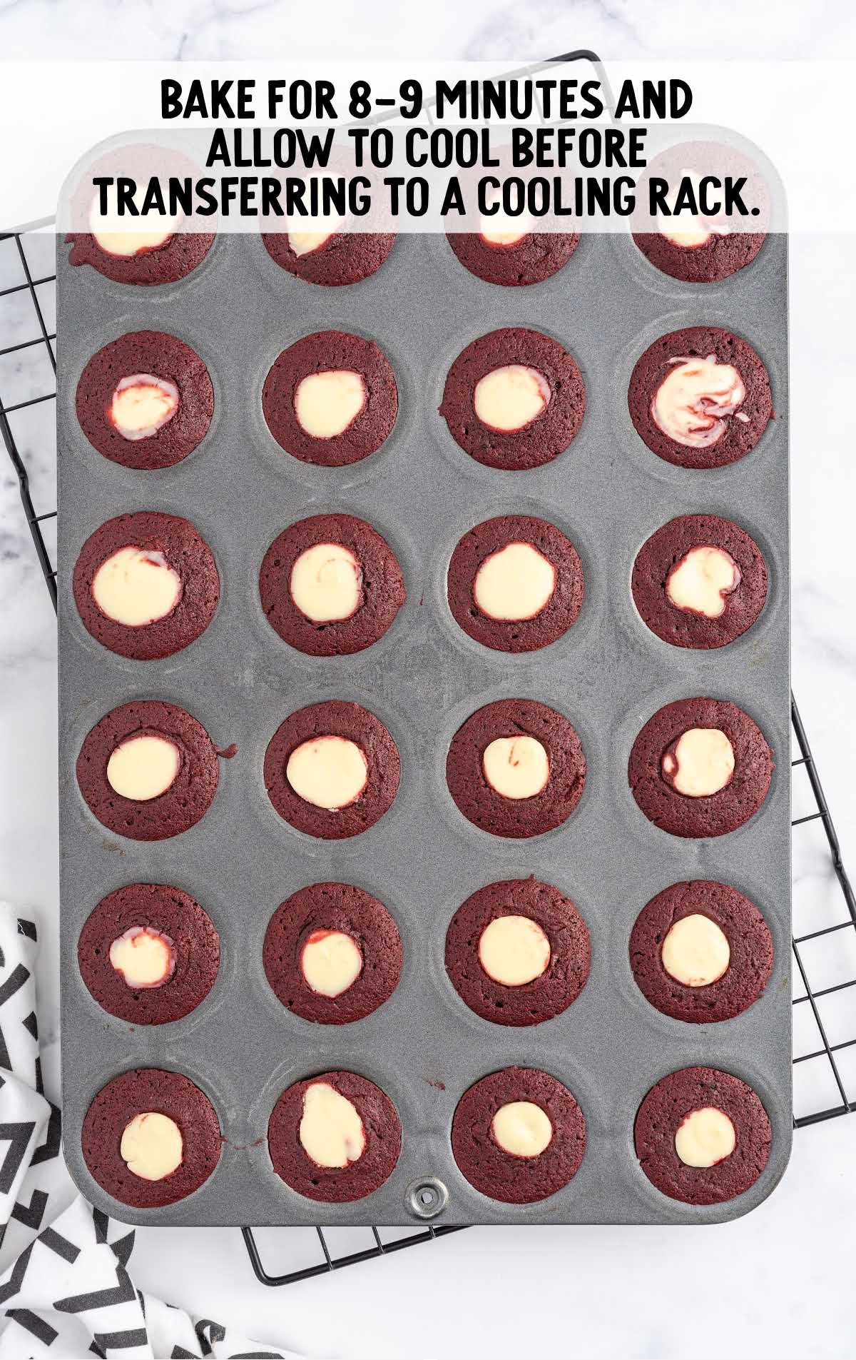 Mini Red Velvet Cheesecake baked in a muffin pan