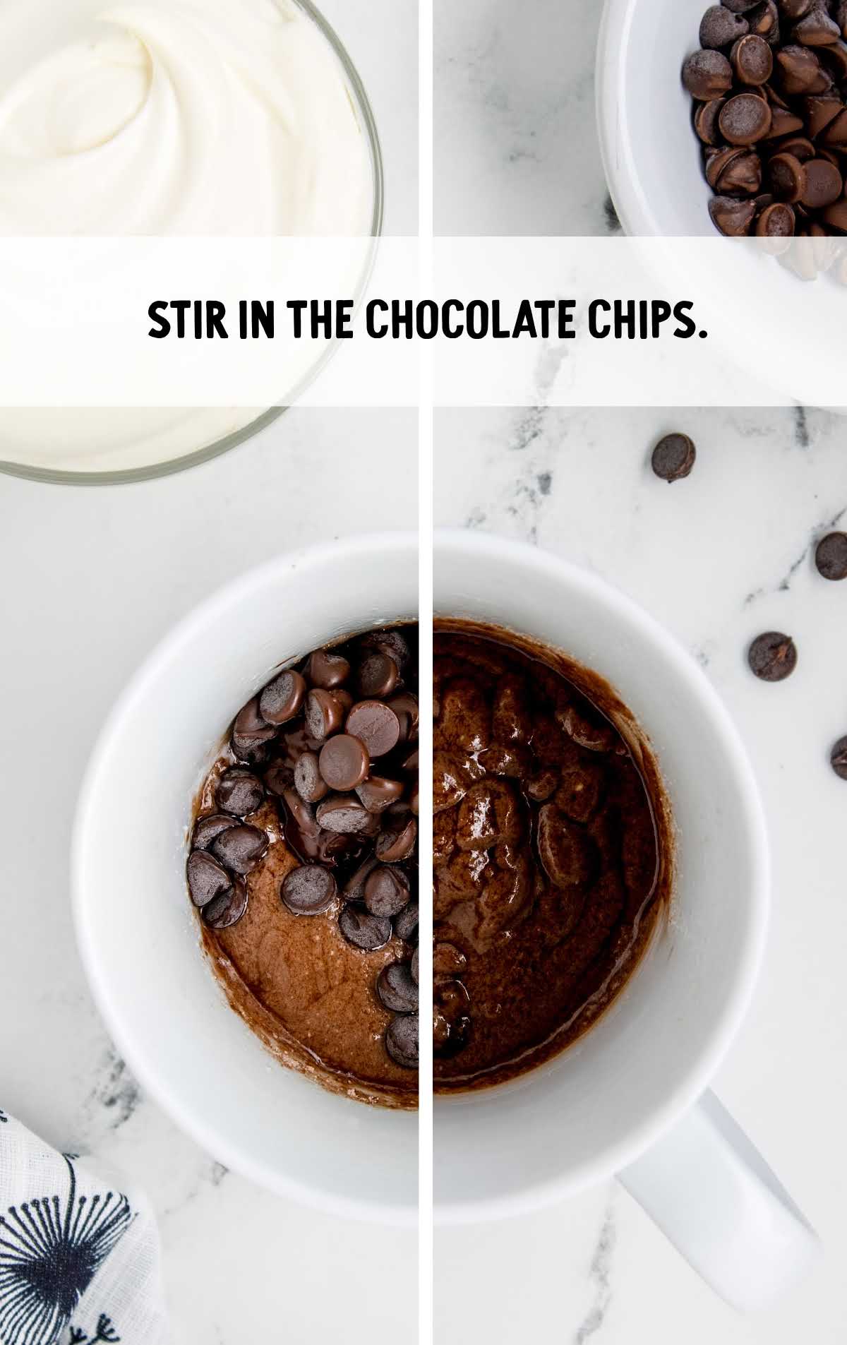 chocolate chips stirred in a cup