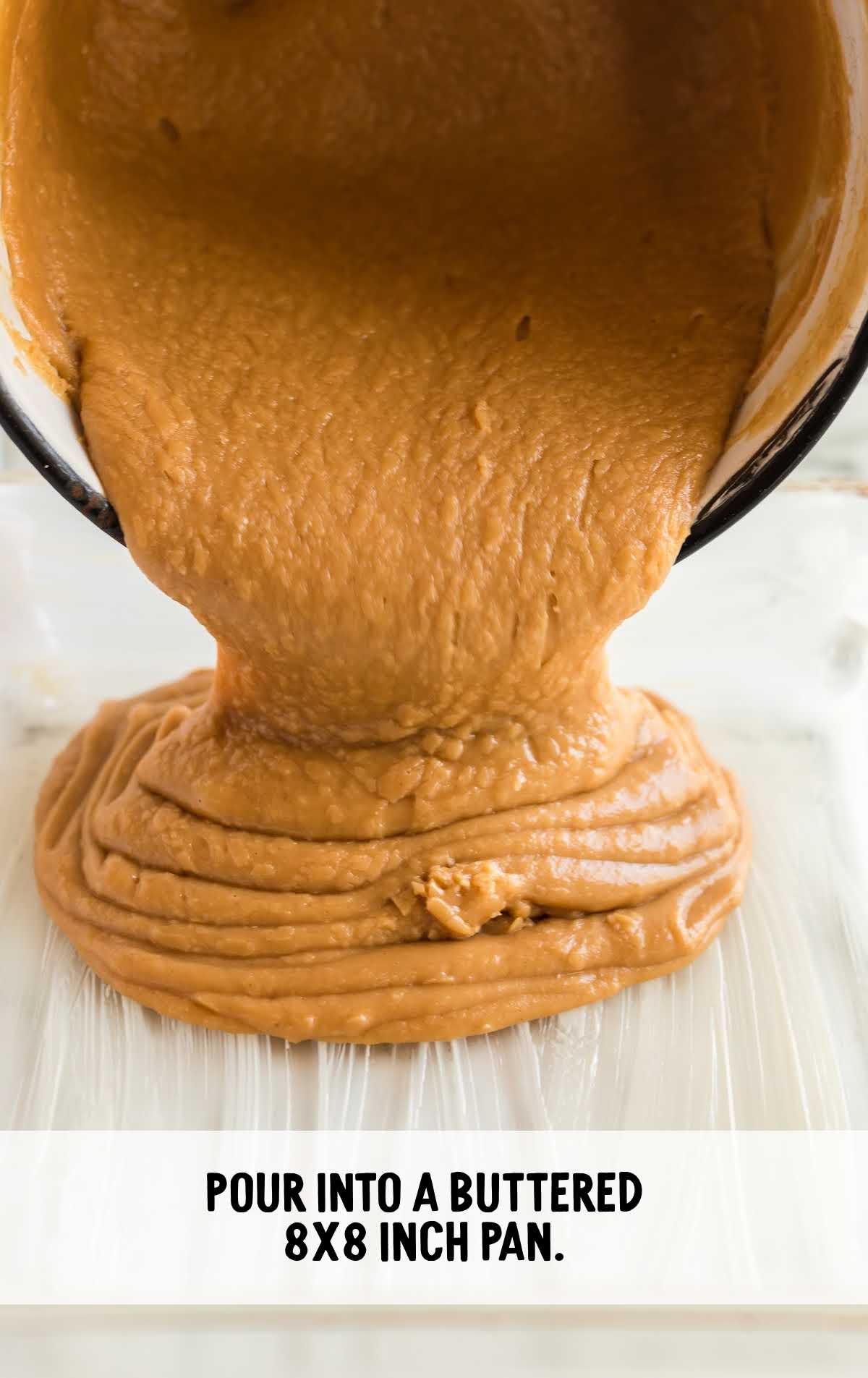 peanut butter mixture poured into a pan