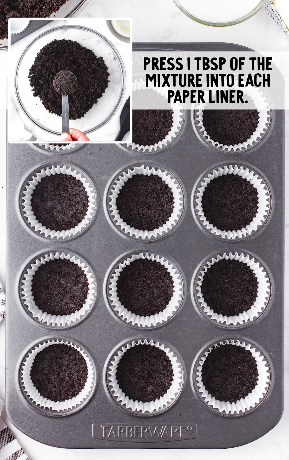 mixture pressed into each paper liner in a muffin pan