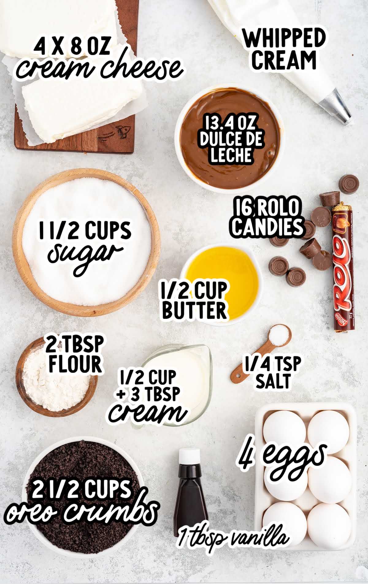 Rolo Cheesecake raw ingredients that are labeled