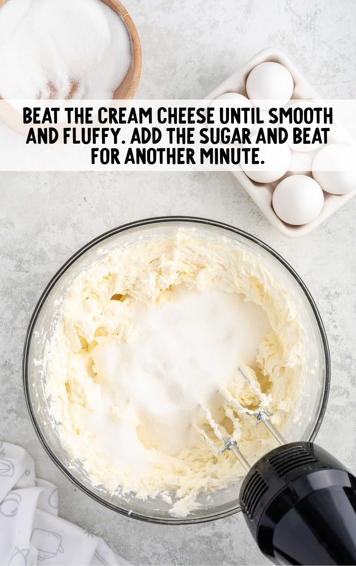cream cheese sugar blended in a a bowl